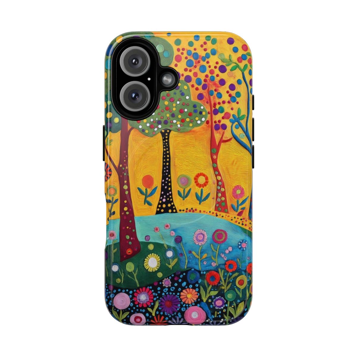 Floral and nature inspired phone case with a forest and botanical pattern design