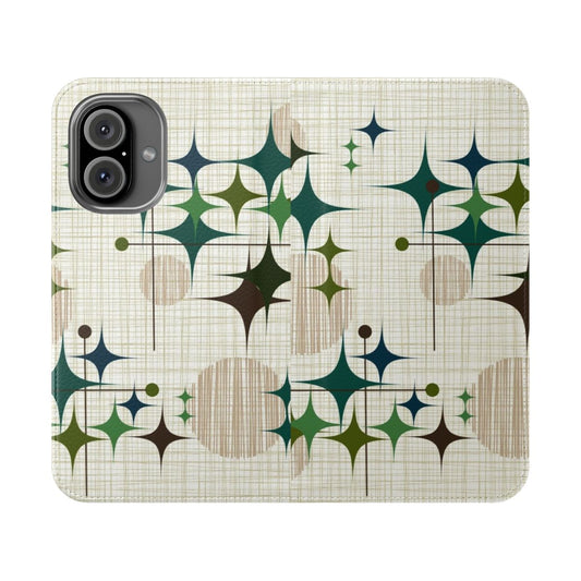 Atomic Era Starburst and Globe Pattern Flip Phone Case