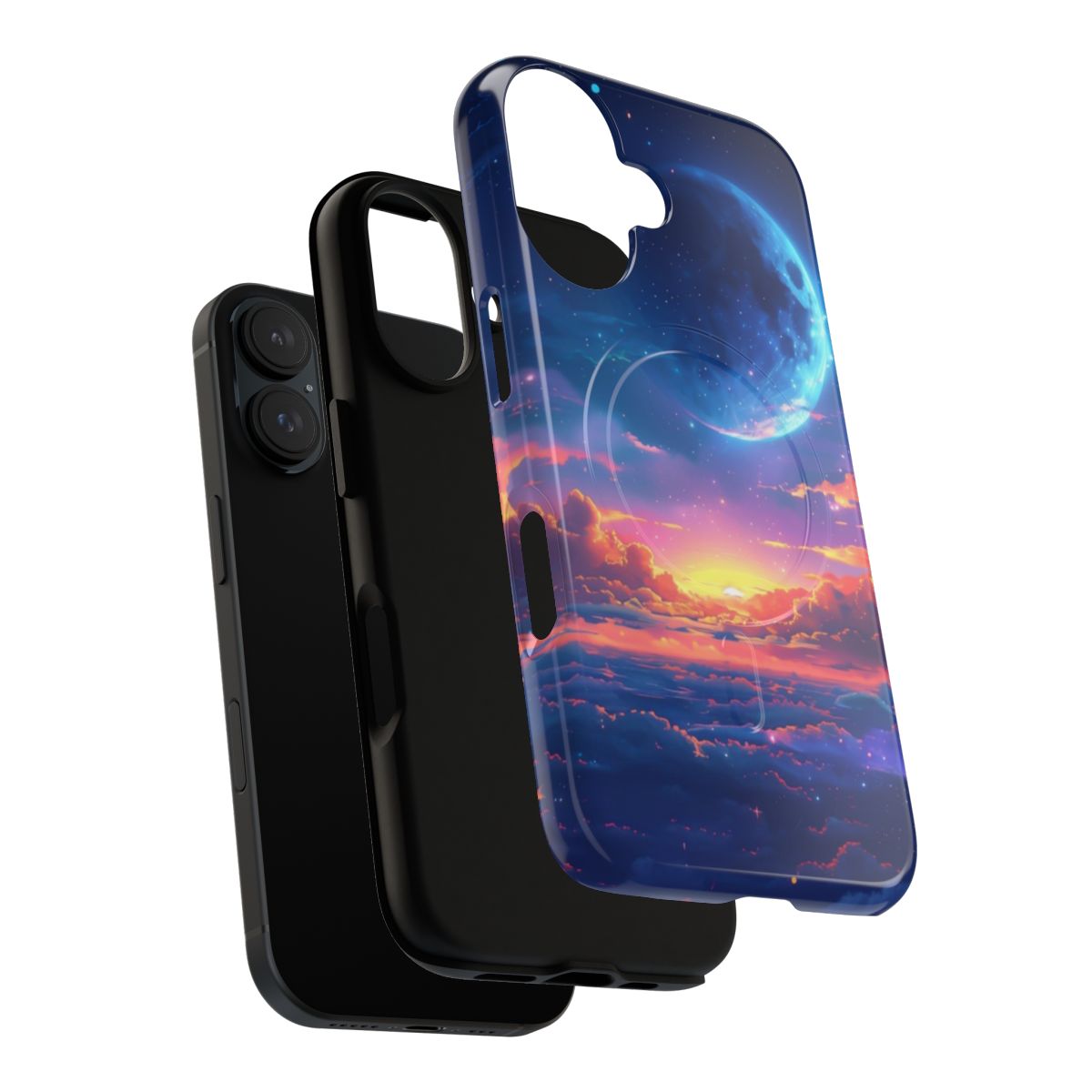 Artistic phone case featuring a magical, glowing moon and starry night sky design - Layers