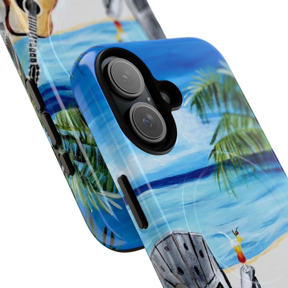 Magnetic tough phone case with a scenic beach and guitar design - Detail