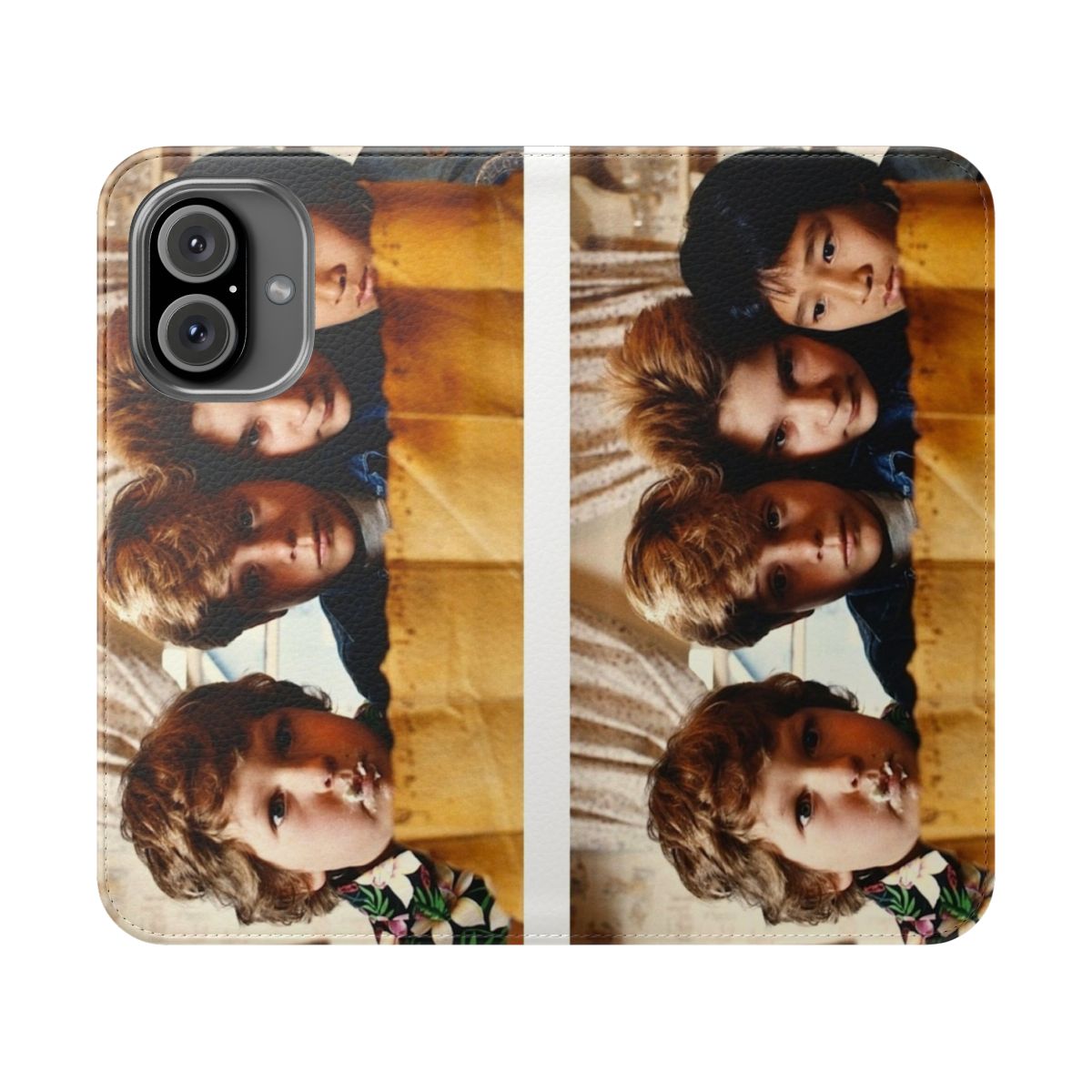 Retro-inspired flip cover phone case with The Goonies movie design