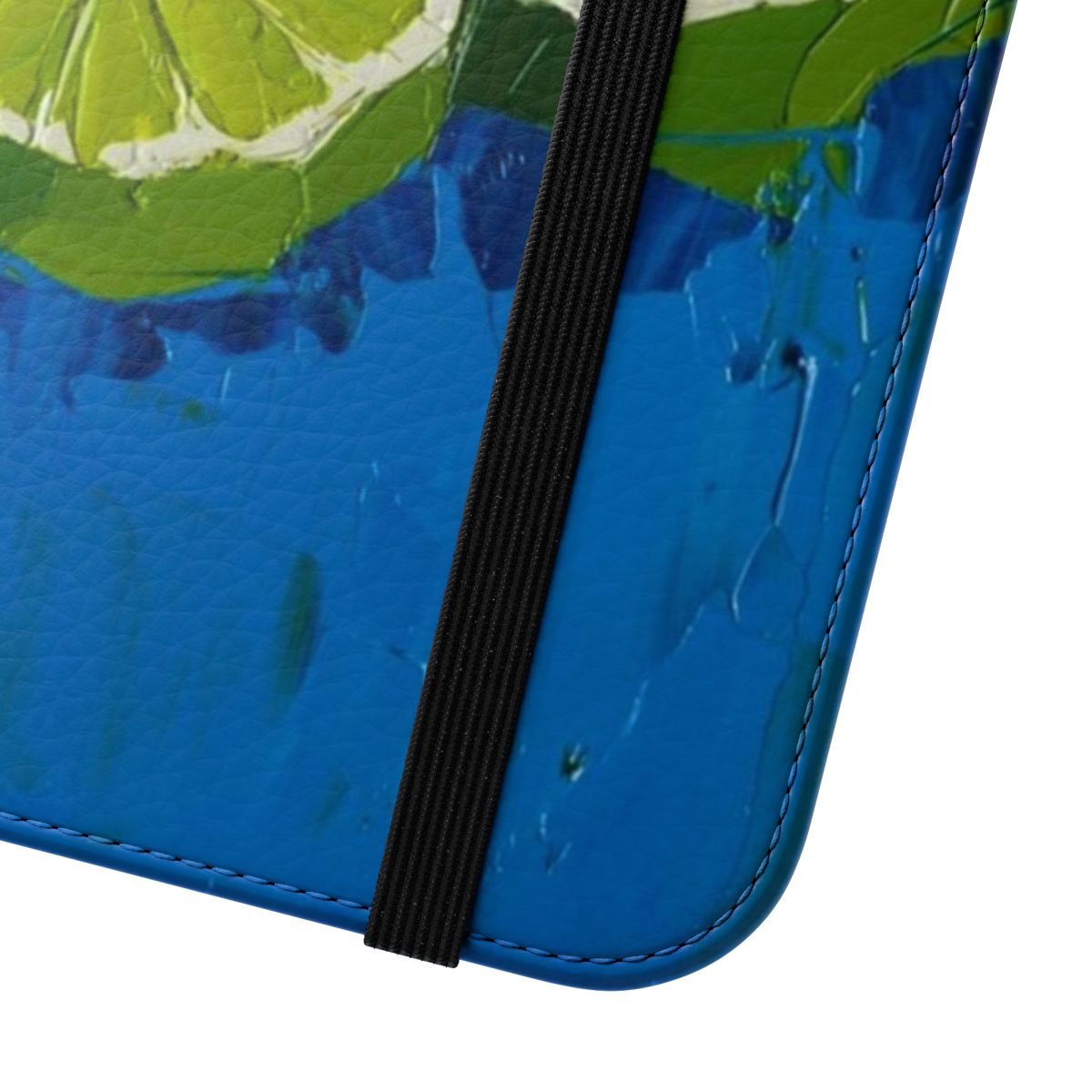 Lime green phone case featuring an original oil painting still life design - Close Up