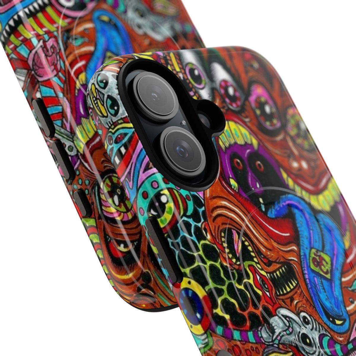 Trippy cartoon phone case with colorful psychedelic abstract art design - Detail