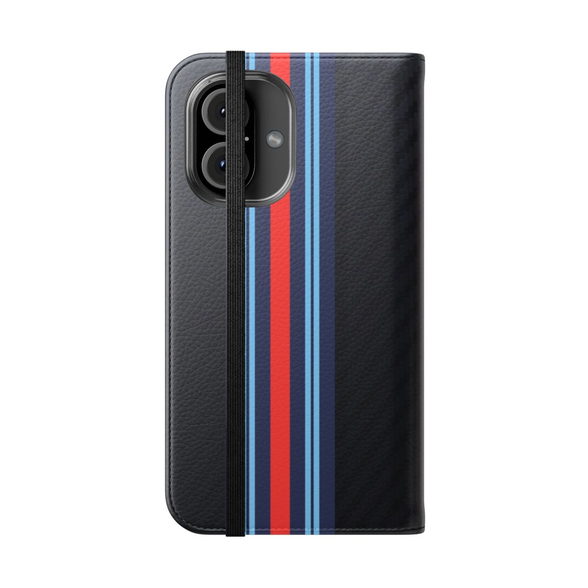 Martini racing stripe flip cover phone case for sports car enthusiasts - Folded Front