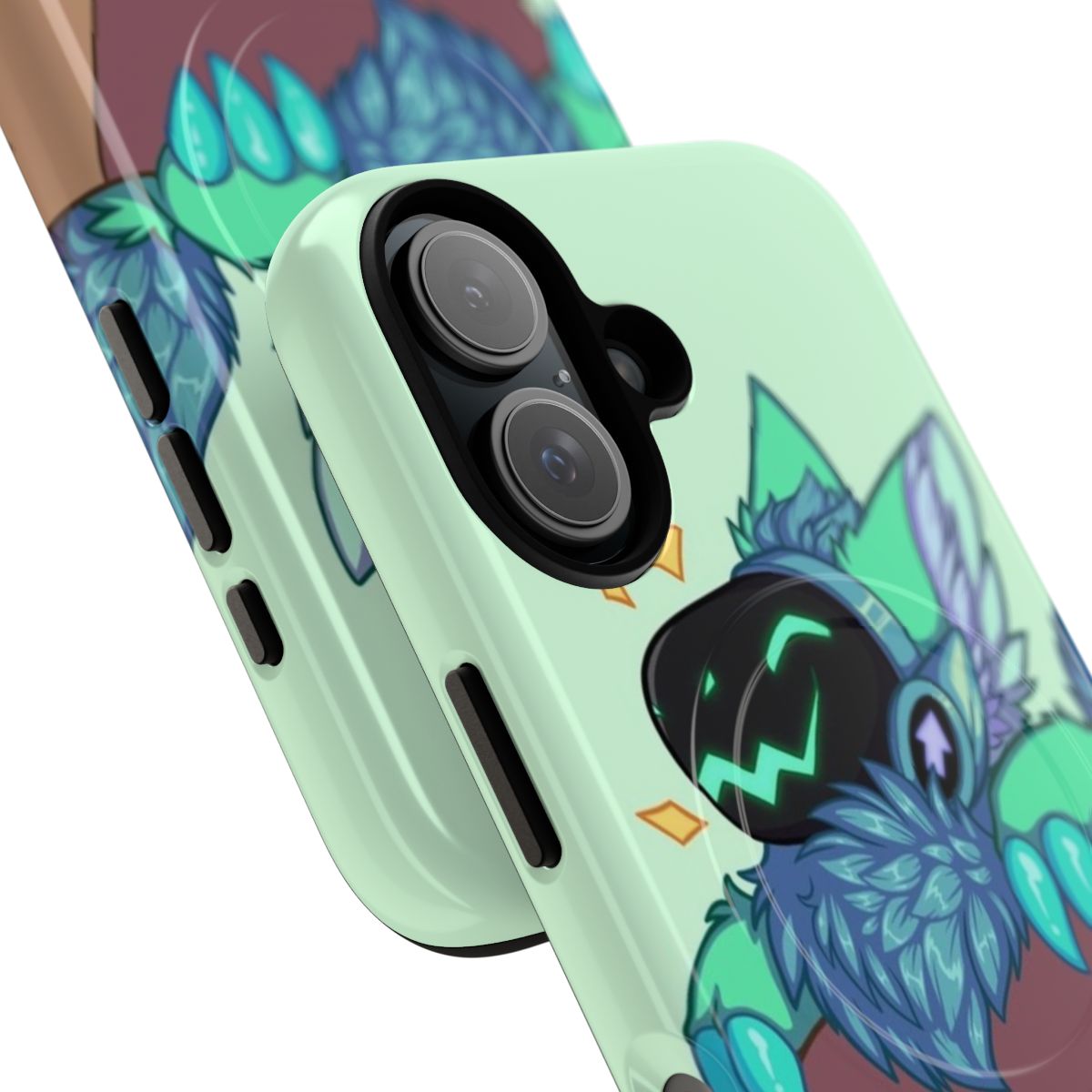 Protogen-themed phone case with a green, futuristic design - Detail