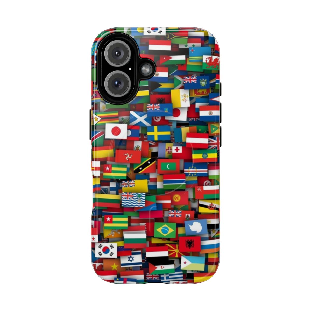 Magnetic tough phone case featuring flags of all the countries in the world