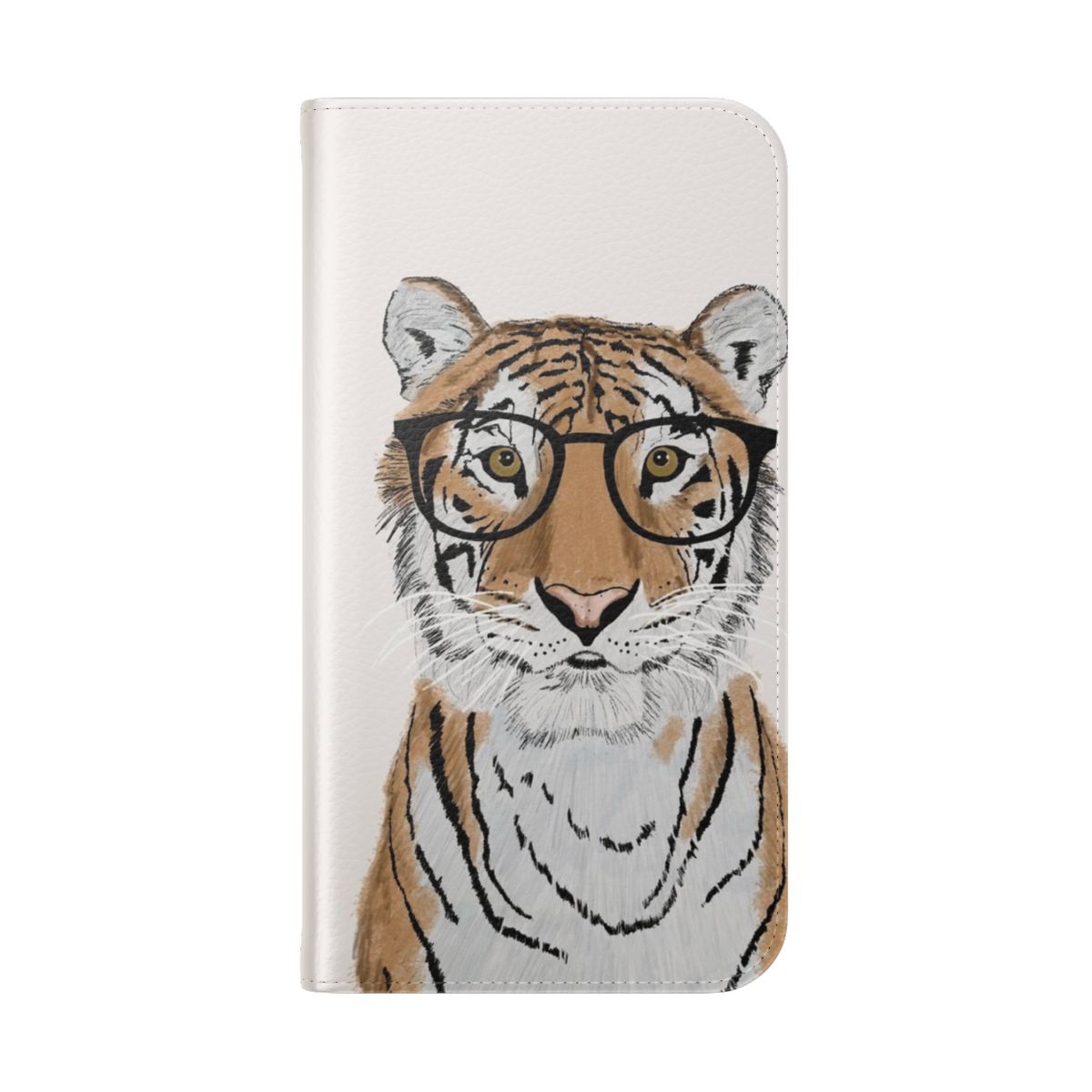 Image of a stylish flip phone case with a tiger design - Folded Back