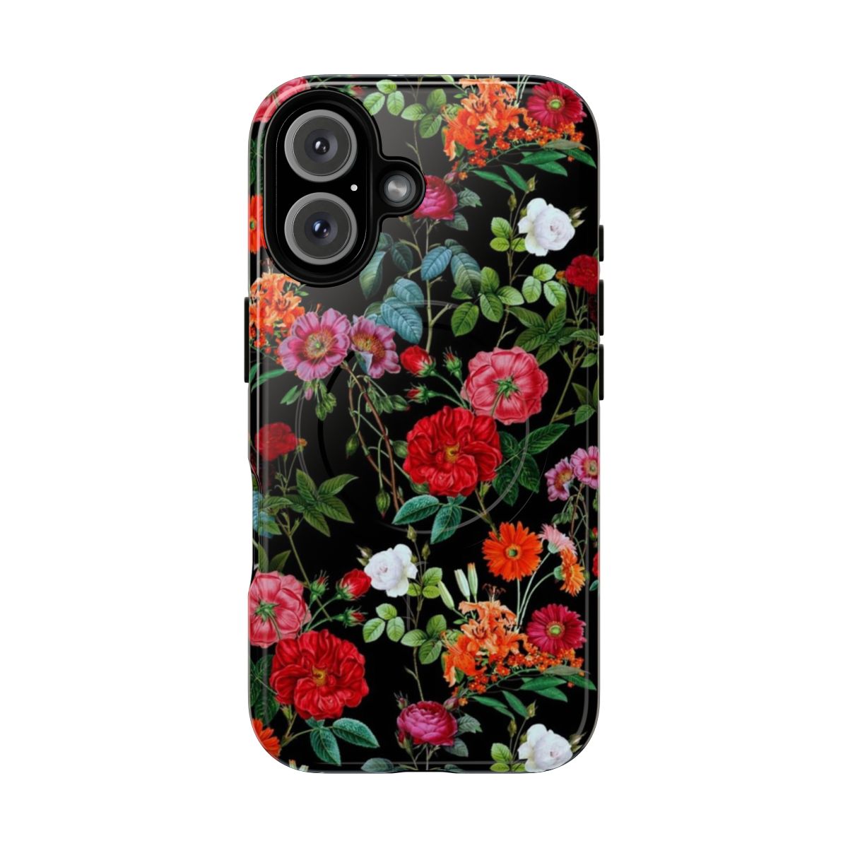 Botanical leaves pattern phone case with magnetic protection