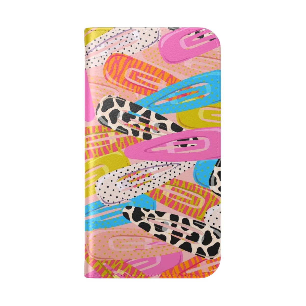 Retro-style phone case with a peach fuzz pattern and clip design - Folded Back