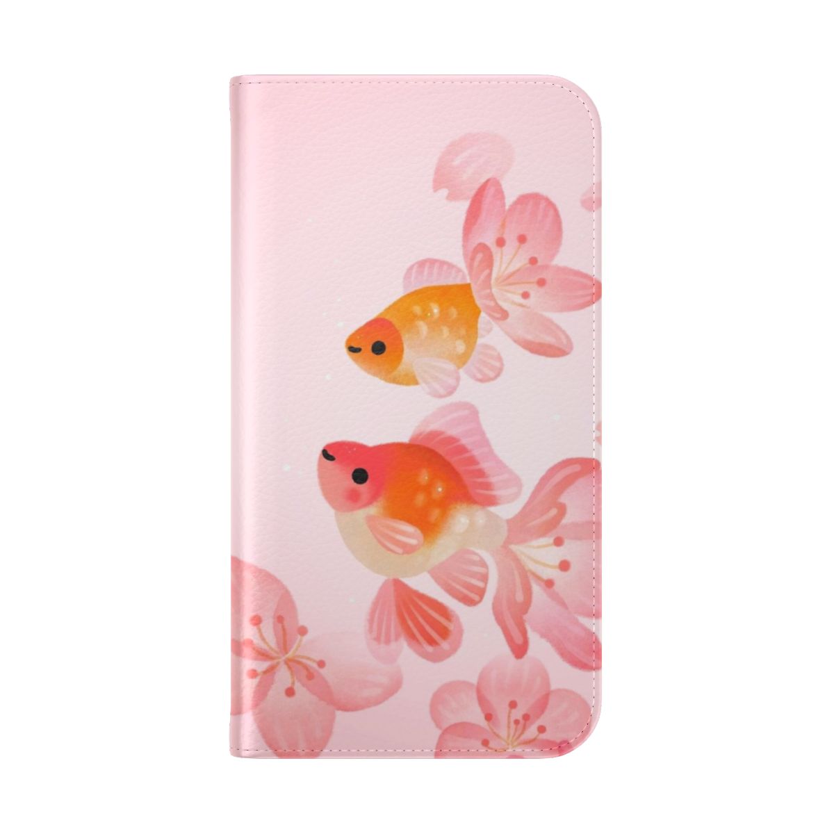 Vibrant cherry blossom and goldfish design on a flip cover phone case - Folded Back