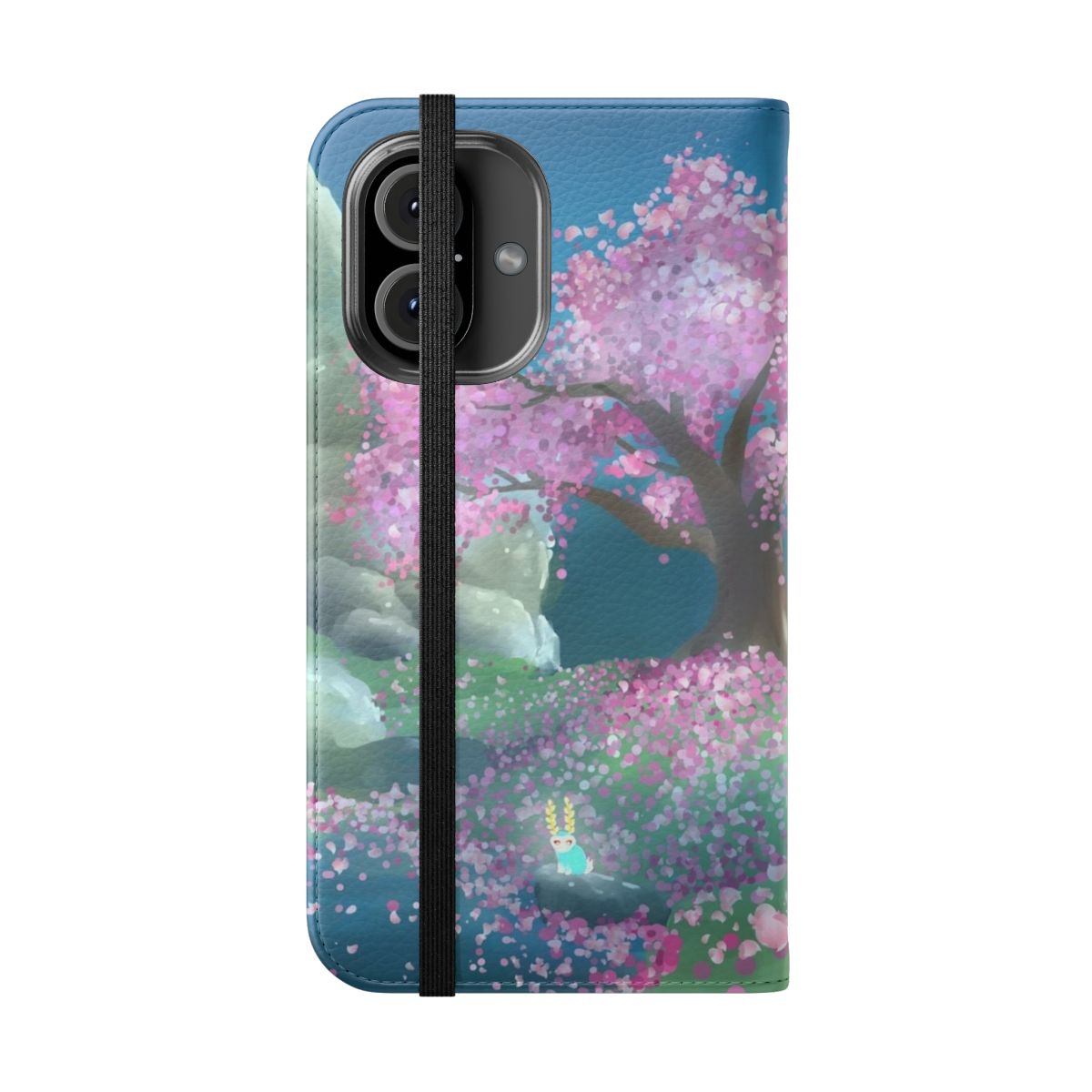 A fantasy-themed phone case featuring the Satori Mountain from The Legend of Zelda: Breath of the Wild. - Folded Front