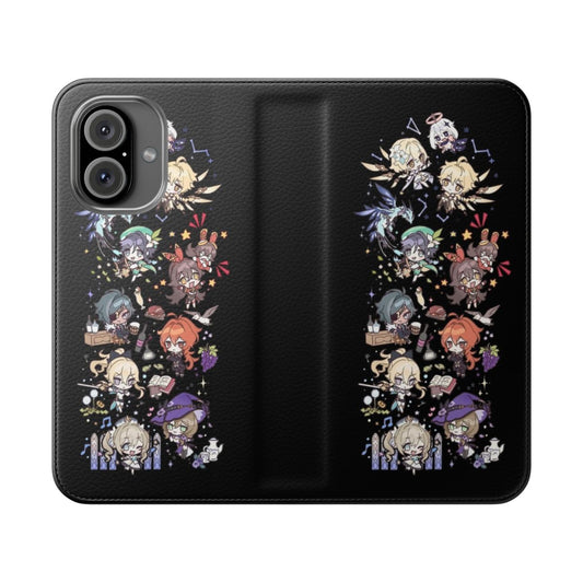 Genshin Impact Chibi Characters Assemble Flip Cover Phone Case