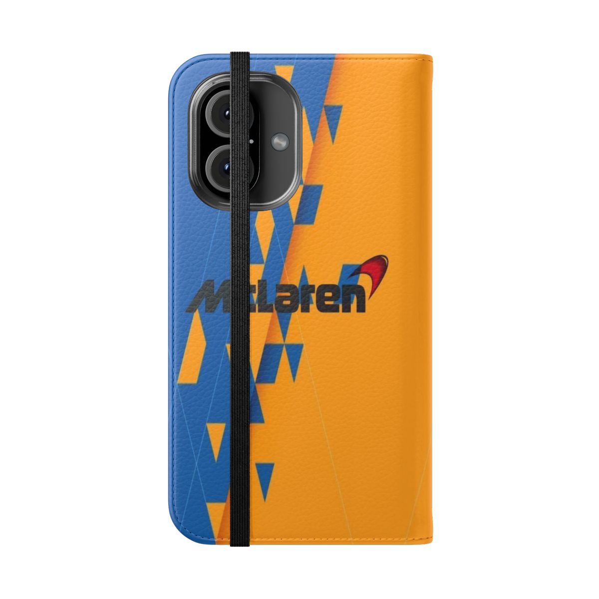 Mclaren F1-themed flip cover phone case with sleek design - Folded Front