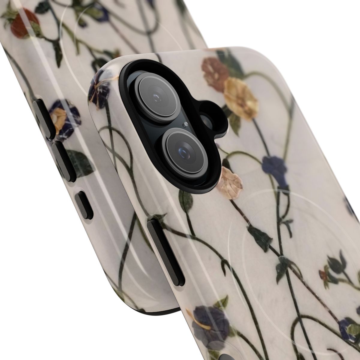 Inlaid wall magnetic tough phone case with floral and marble design - Detail