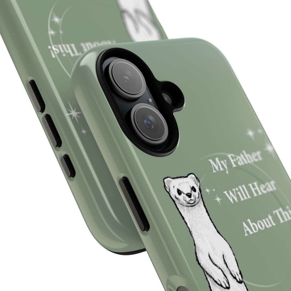 Image of a phone case featuring a magical ferret, representing the character Draco Malfoy from the Harry Potter universe. - Detail