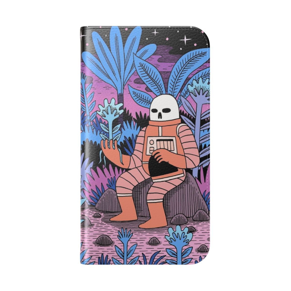 Cosmic space and skeleton texture phone flip cover case - Folded Back