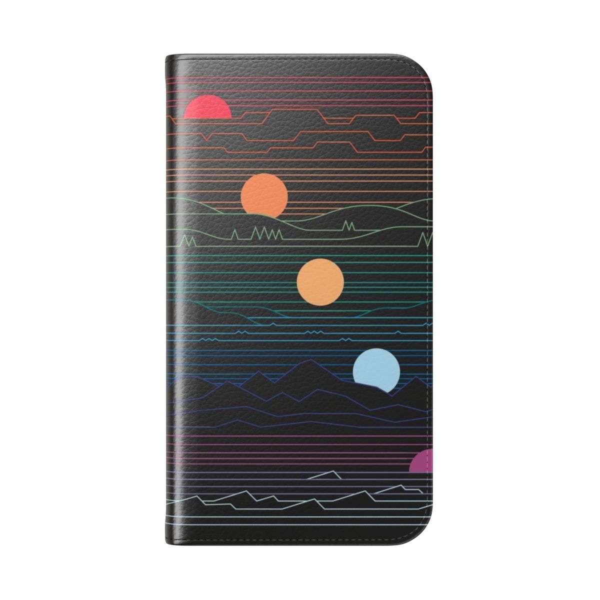 Flip phone case with minimalist abstract landscape design in pastel colors - Folded Back