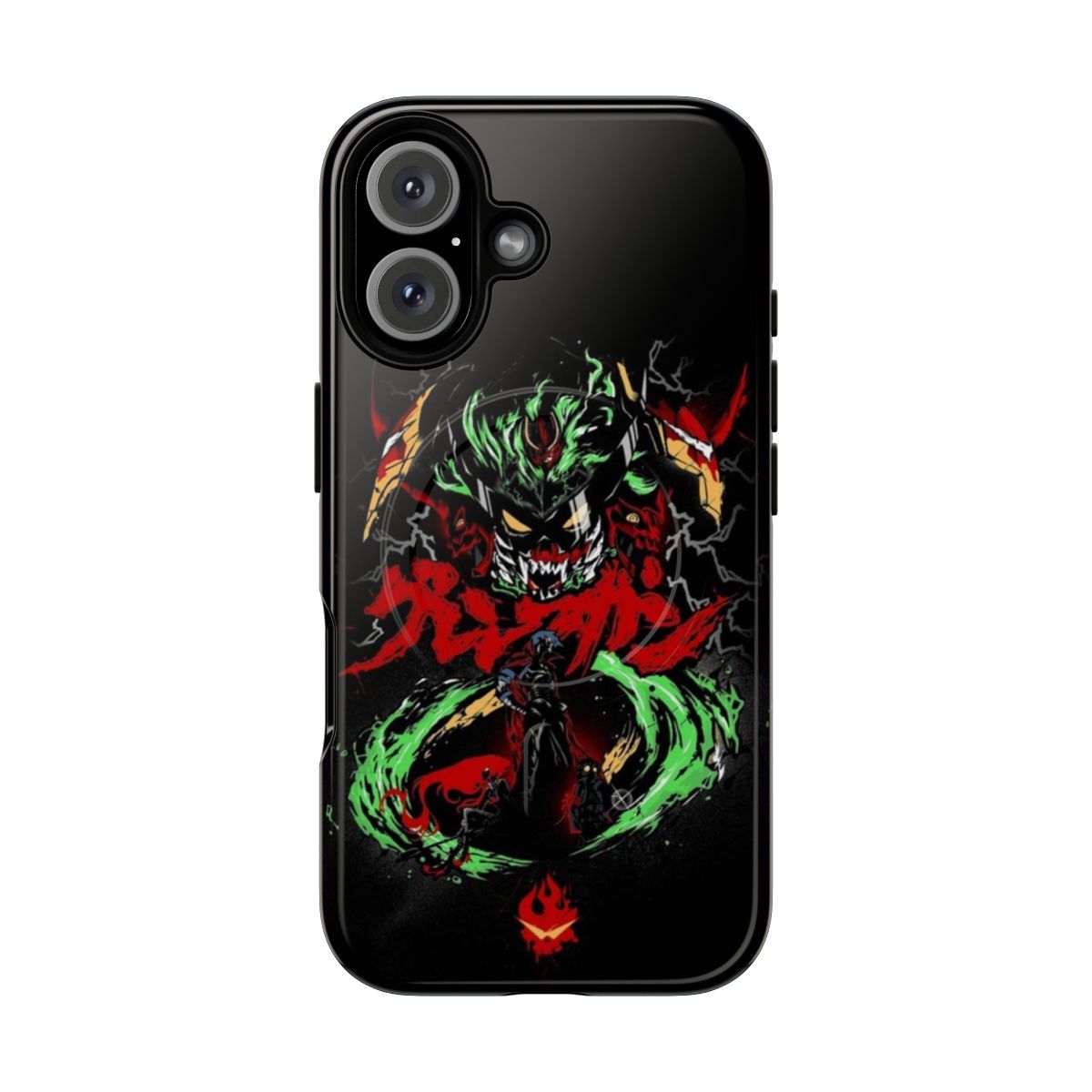 Magnetic tough phone case with Gurren Lagann inspired graffiti artwork featuring characters Kamina, Simon, and Yoko Littner.