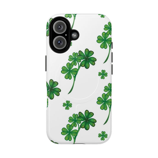 Magnetic tough phone case with a vibrant Irish shamrock pattern