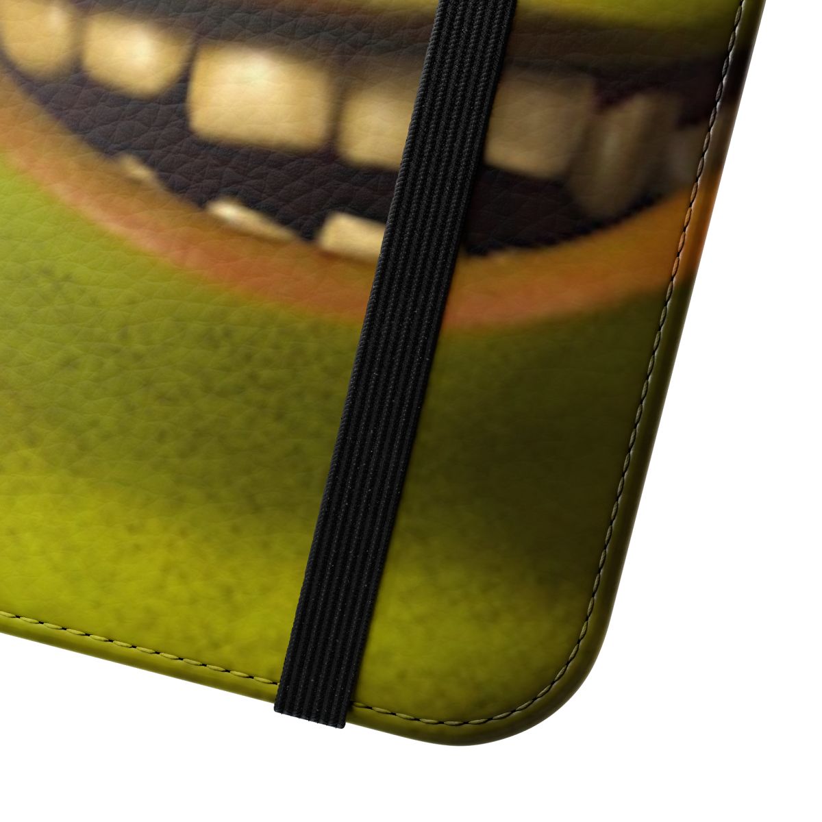 Green phone case with Shrek meme design - Close Up