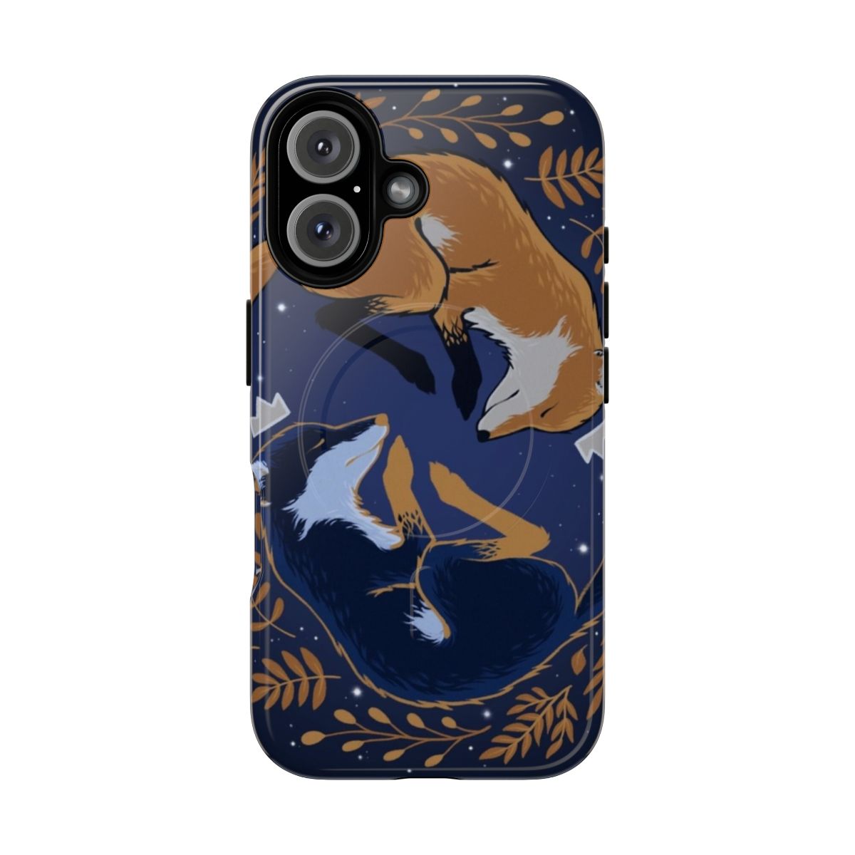 Magnetic phone case with a night forest and foxes design