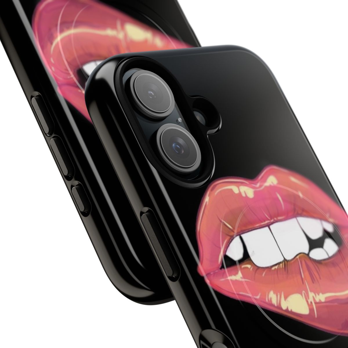 A stylish and durable magnetic phone case featuring a lip design, perfect for women. - Detail