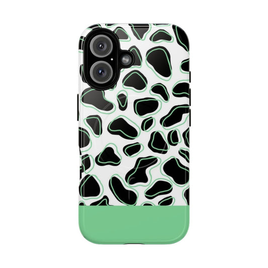 Pastel cow print pattern on a tough, magnetic phone case