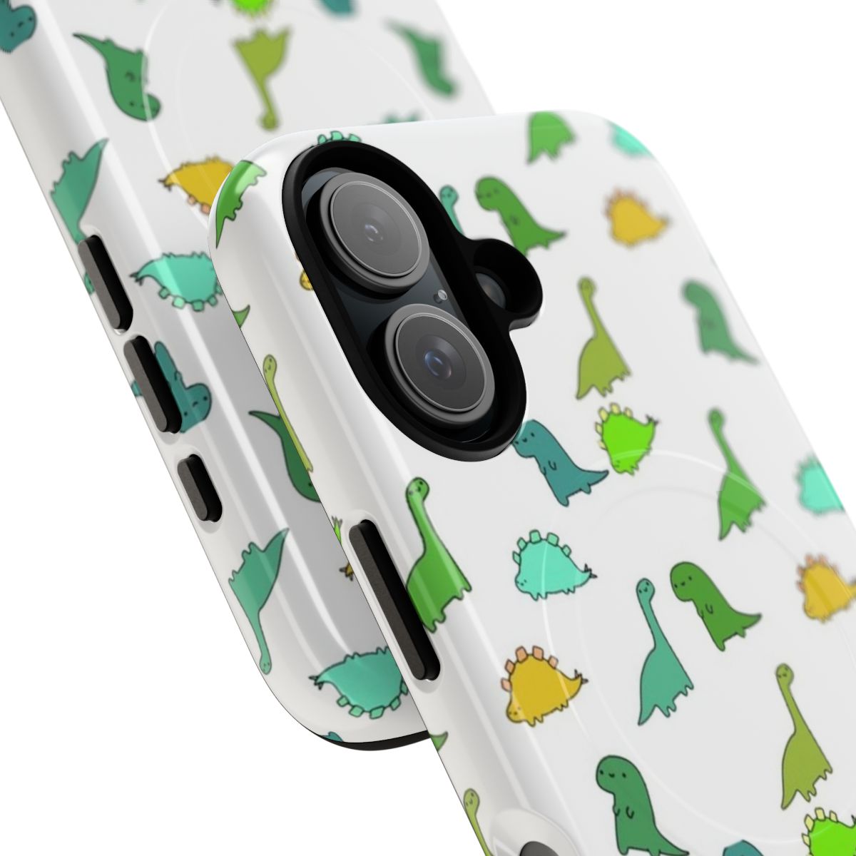 Magnetic tough phone case with a cute green dinosaur design - Detail