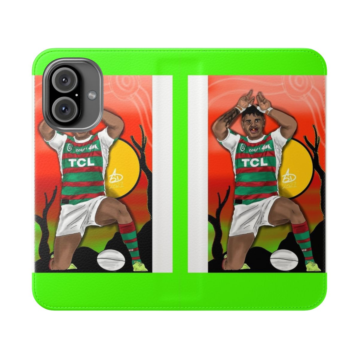 Customizable phone case featuring rugby league player Larrell Mitchell of the South Sydney Rabbitohs