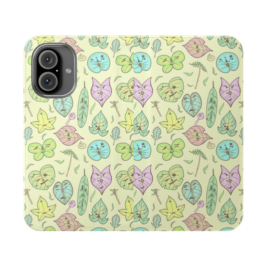 Pastel-colored flip cover phone case featuring Korok characters and designs inspired by The Legend of Zelda series