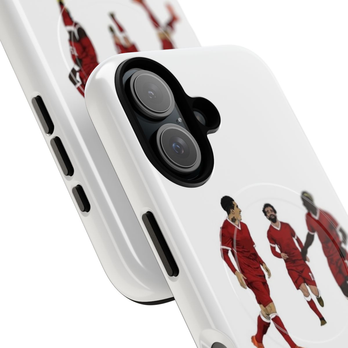 Magnetic tough phone cases featuring Liverpool FC players Roberto Firmino, Mohamed Salah, and Sadio Mane - Detail