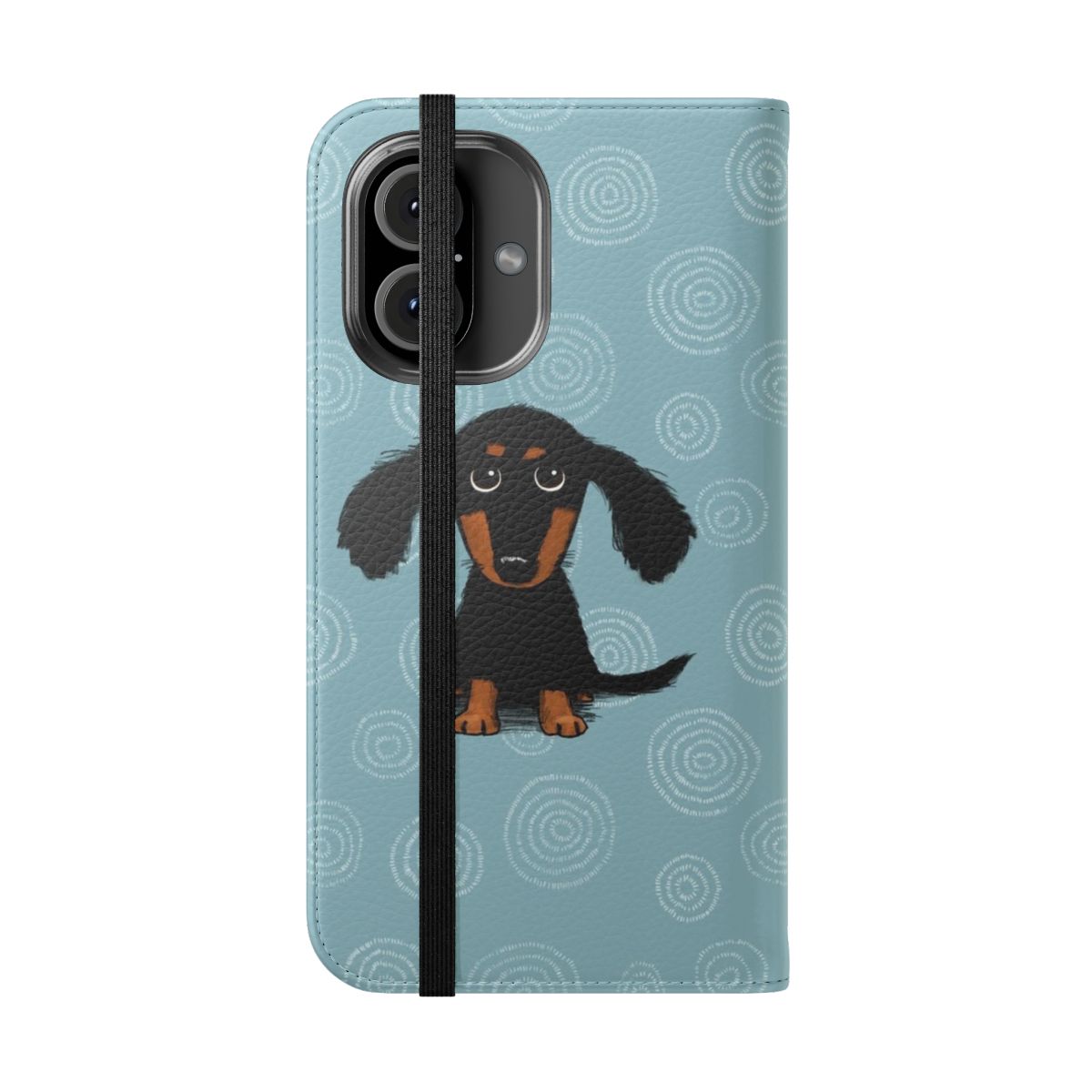 Cute black and tan dachshund puppy dog on a flip cover phone case - Folded Front