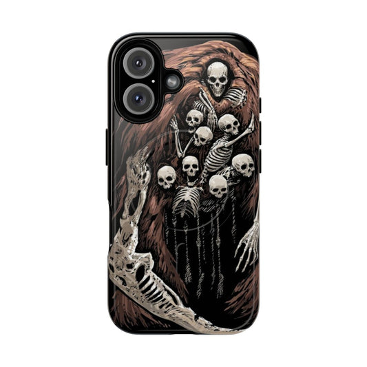 A dark and spooky phone case featuring a skeleton design, inspired by the Dark Souls video game series.