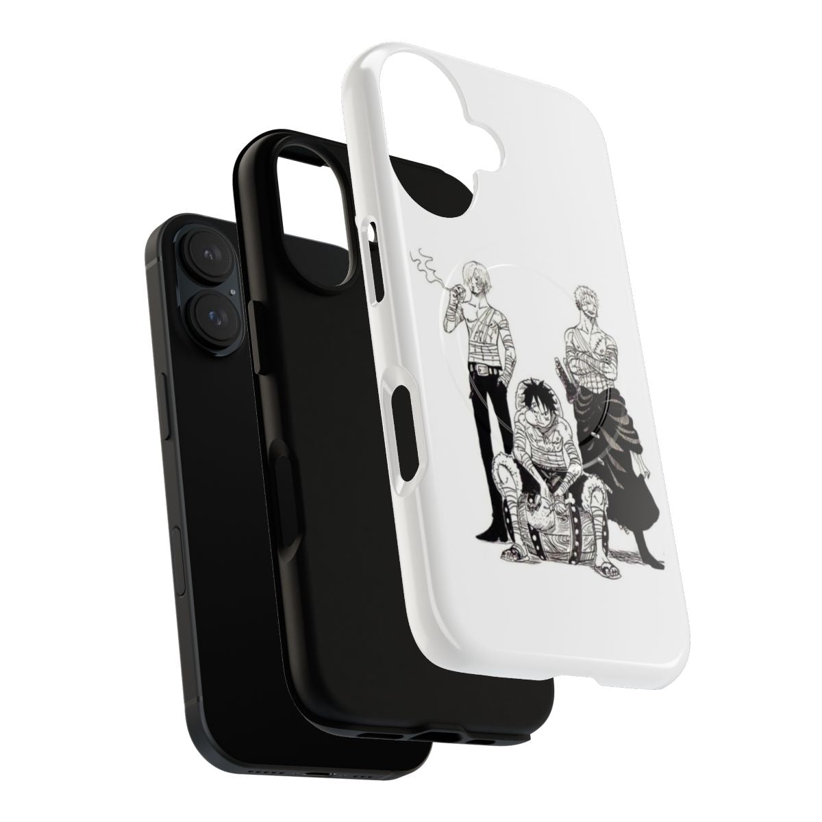 Customizable phone case featuring Luffy, Zoro, and Sanji from the popular anime and manga series One Piece. - Layers