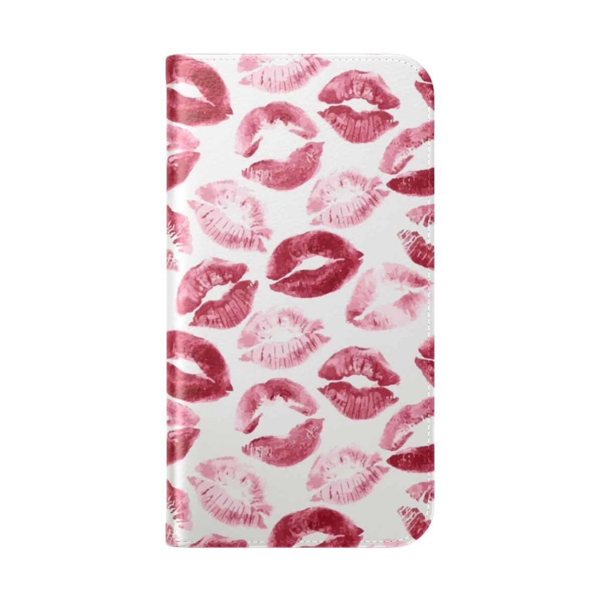 A vibrant and fashionable phone case cover featuring a lipstick kiss design. - Folded Back