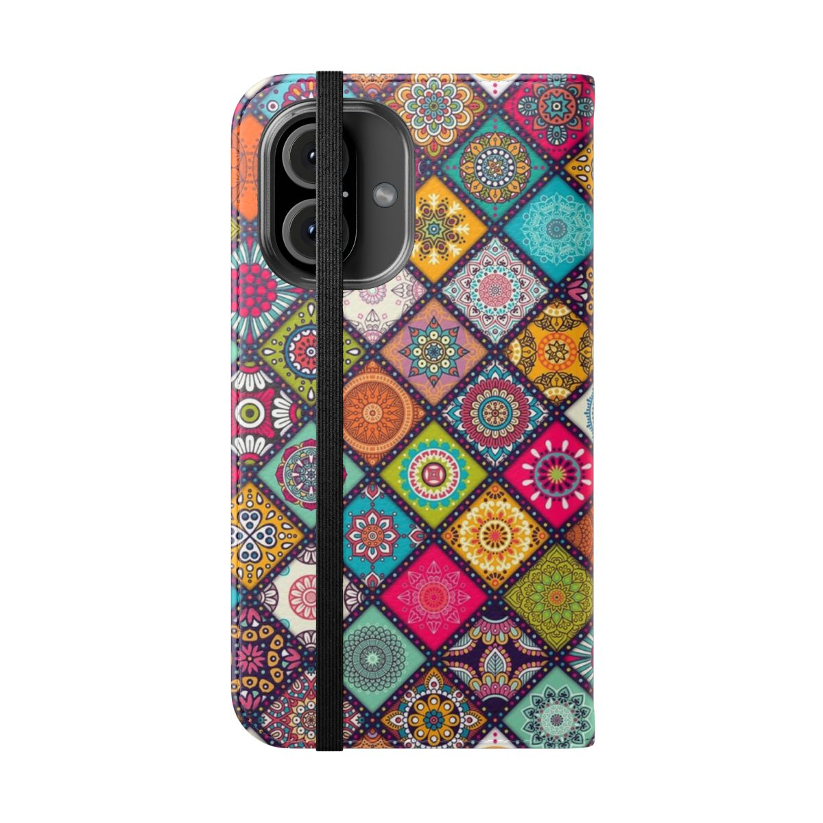 Colorful mandala pattern on a flip cover phone case - Folded Front