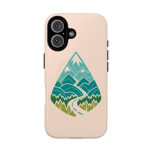 Spring magnetic tough phone cases featuring a scenic road through the mountains and forests.