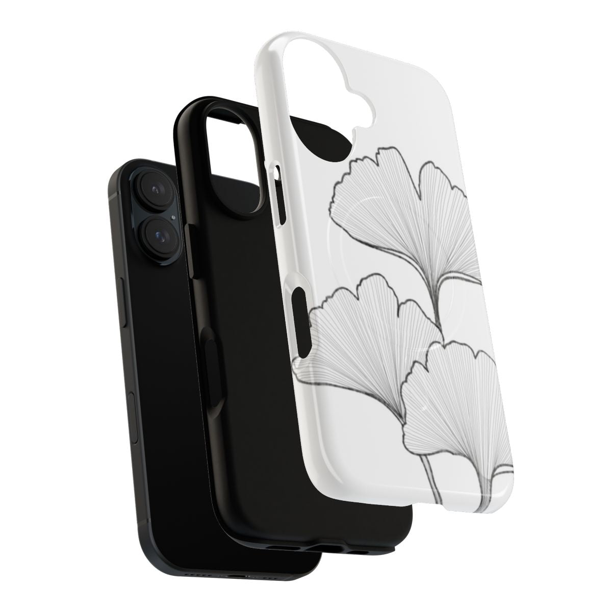 Ginkgo biloba inspired black and white floral phone case with fine line details - Layers