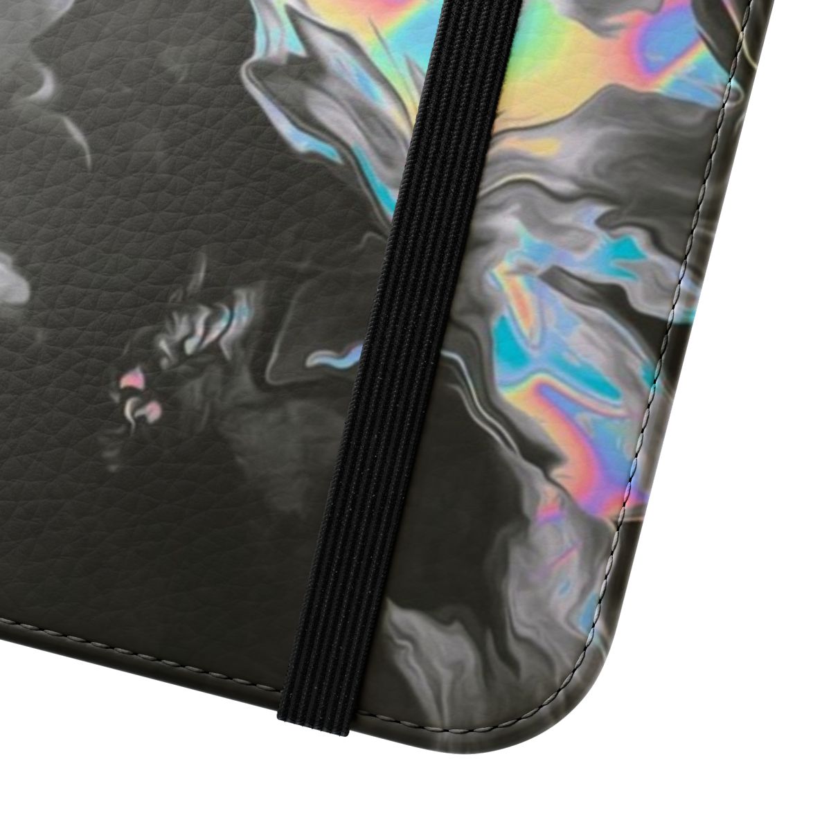 A sleek and eye-catching flip phone case with a space and time themed design. - Close Up