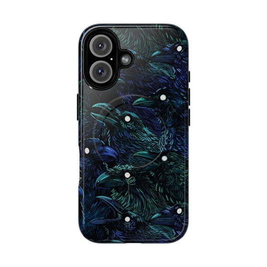 Dark raven pattern graphic on a tough phone case