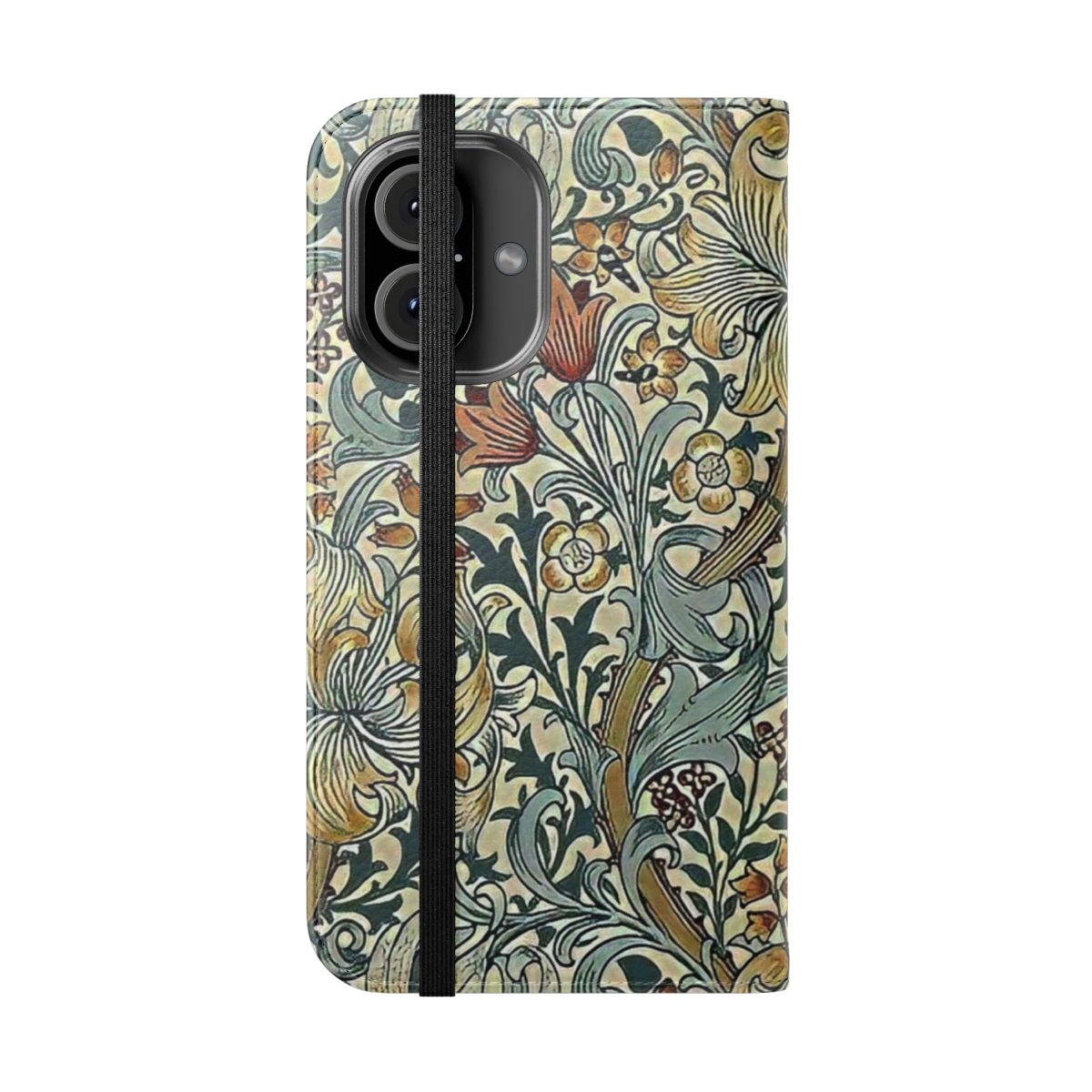 Vintage floral phone case with botanical design inspired by William Morris art - Folded Front