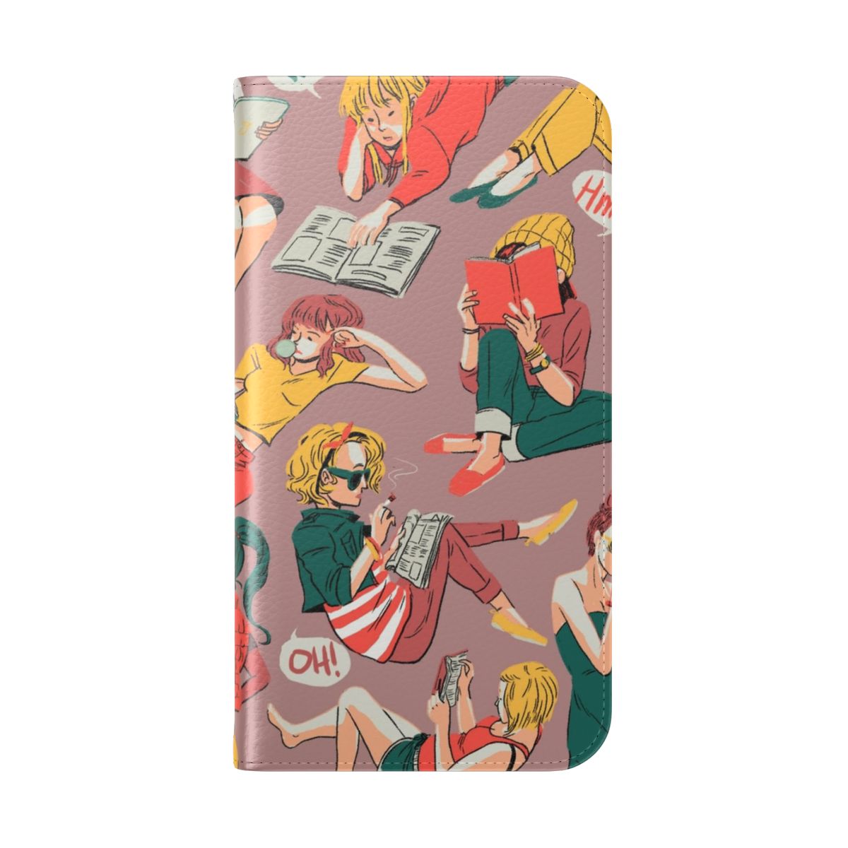 Flip cover phone case with a reading-themed design - Folded Back