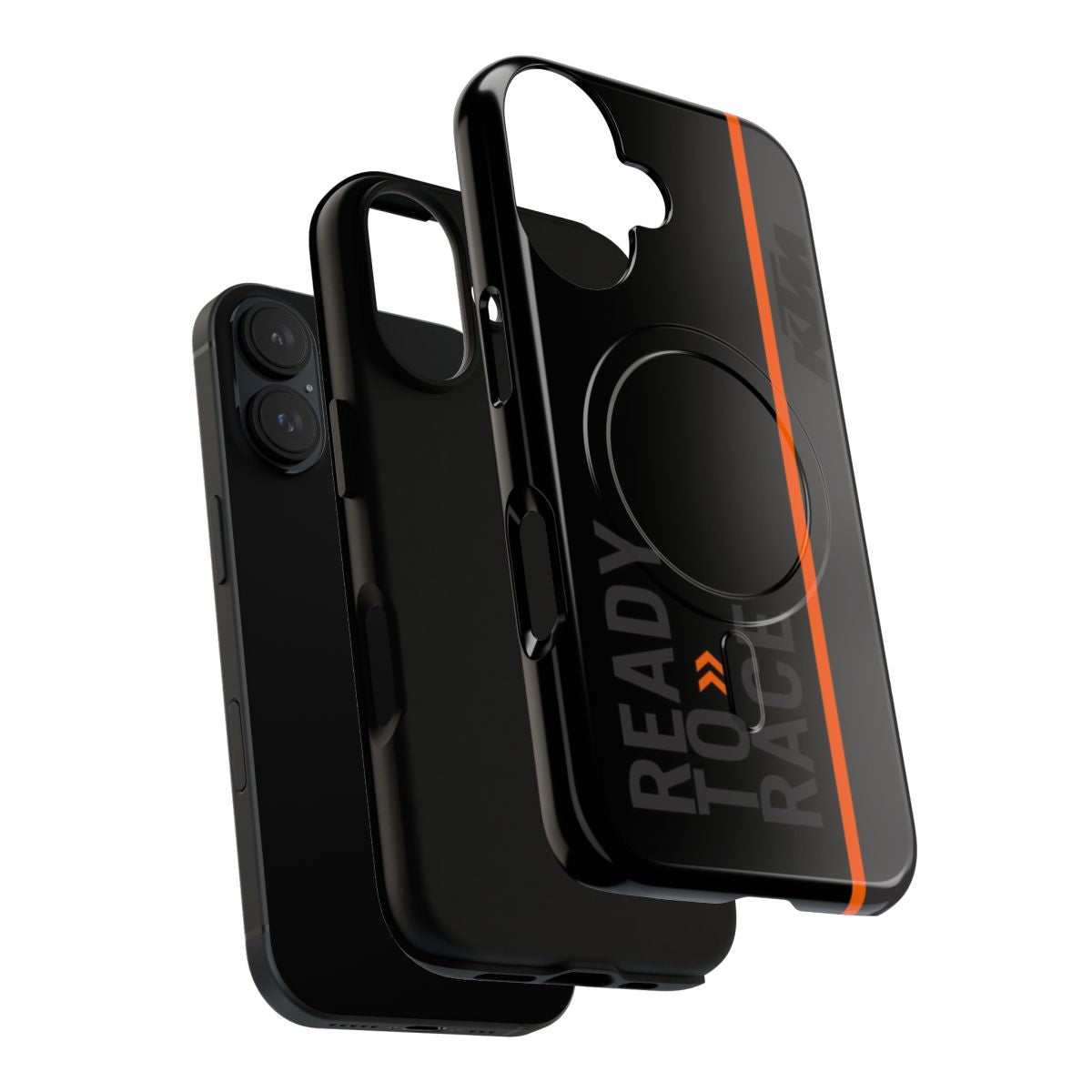 Orange-colored KTM-style magnetic tough phone case for motorcycle riders - Layers