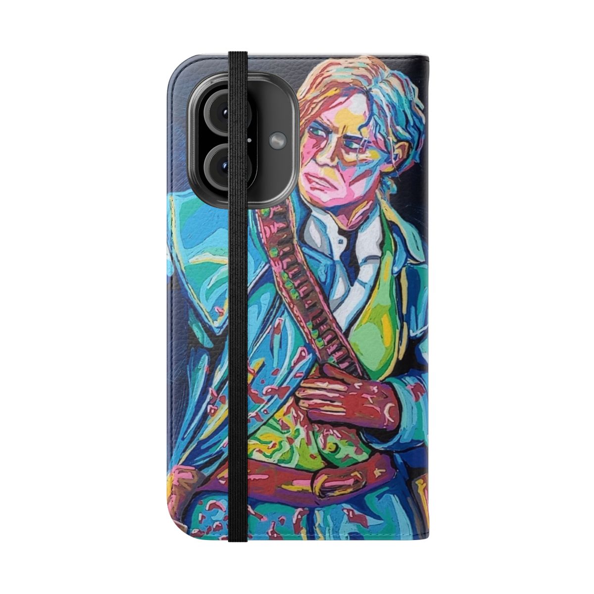 Sadie Adler inspired flip cover phone case featuring traditional artwork in posca markers - Folded Front