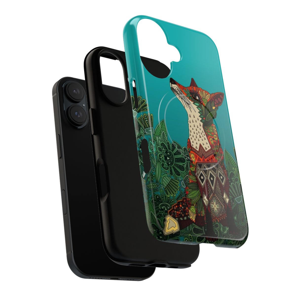 Floral fox pattern on a stylish magnetic tough phone case - Layers