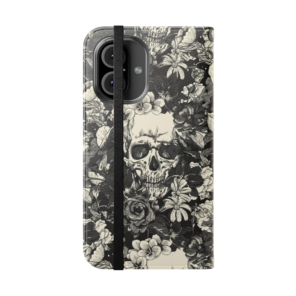 Stylish skulls and floral pattern phone case - Folded Front