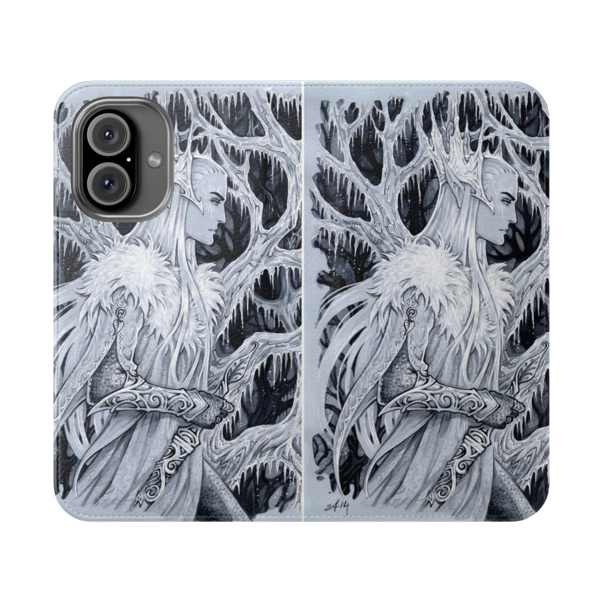 Wintery forest phone case cover with elf, crown and sword design