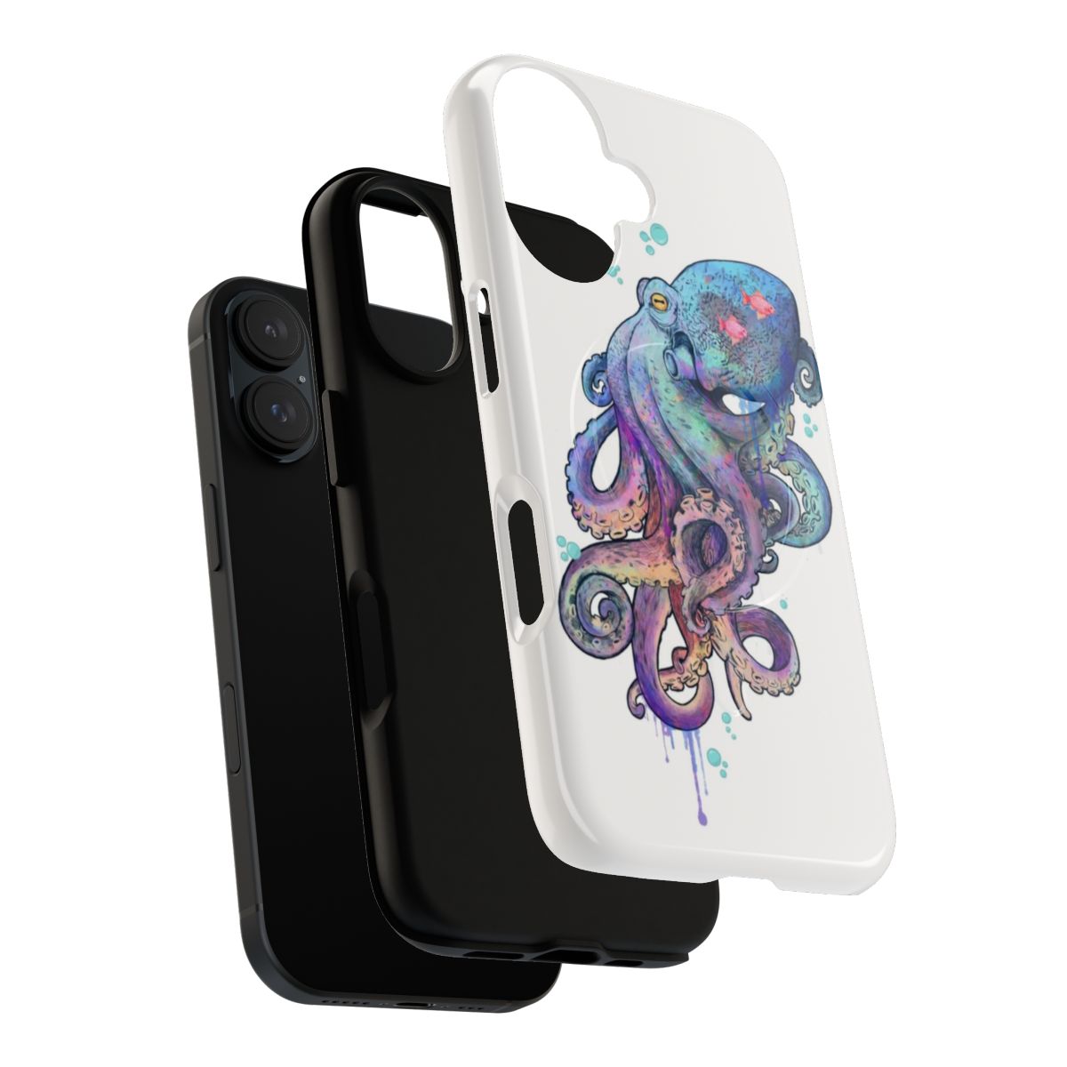 Octopus-patterned magnetic tough phone case with vibrant watercolor-style design - Layers