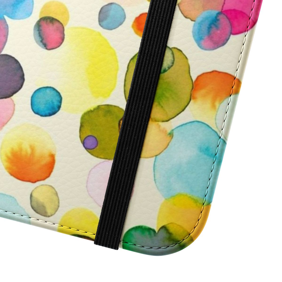 Colorful abstract watercolor-style phone case with dots and circles - Close Up