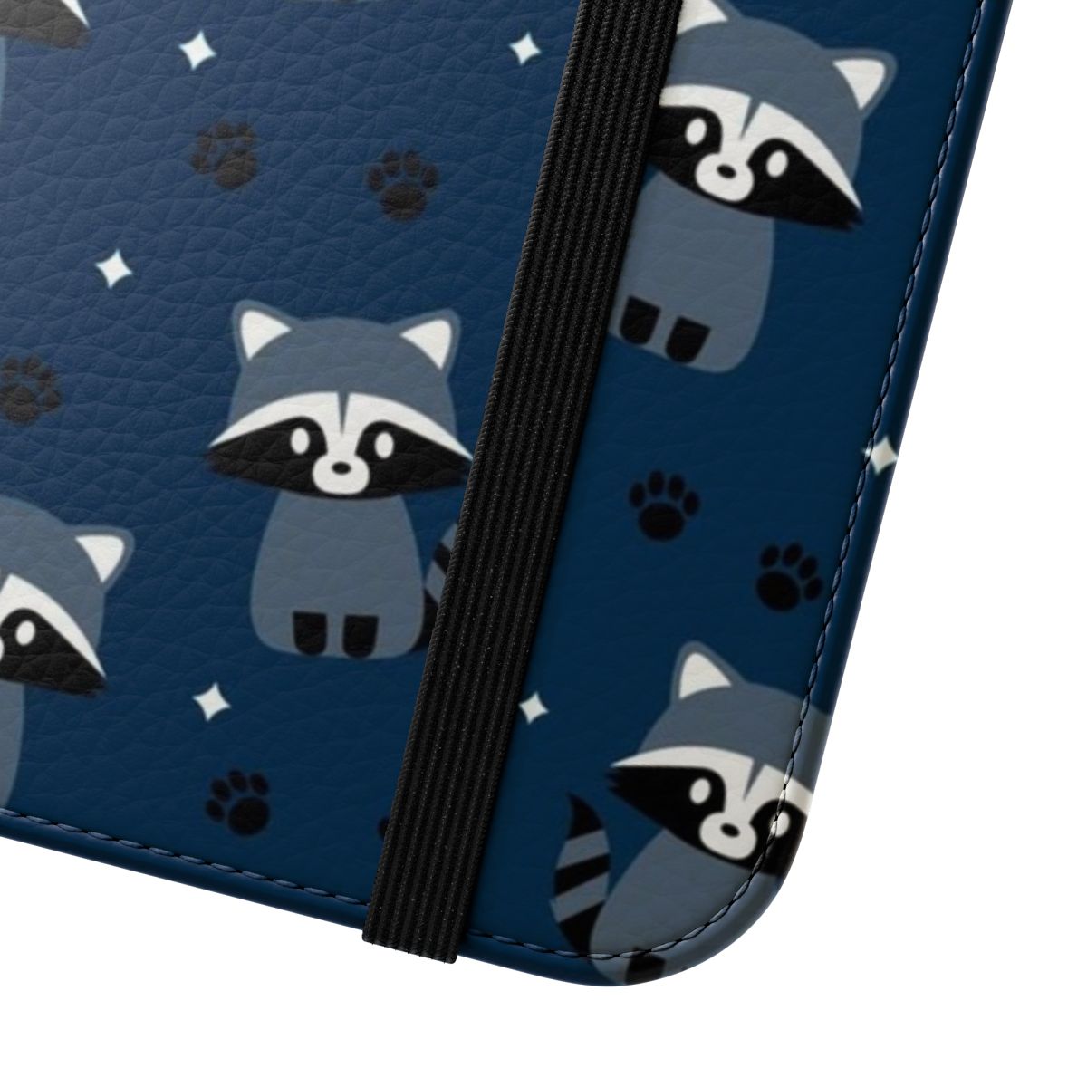 Closeup of a cute raccoon on a flip phone case cover - Close Up